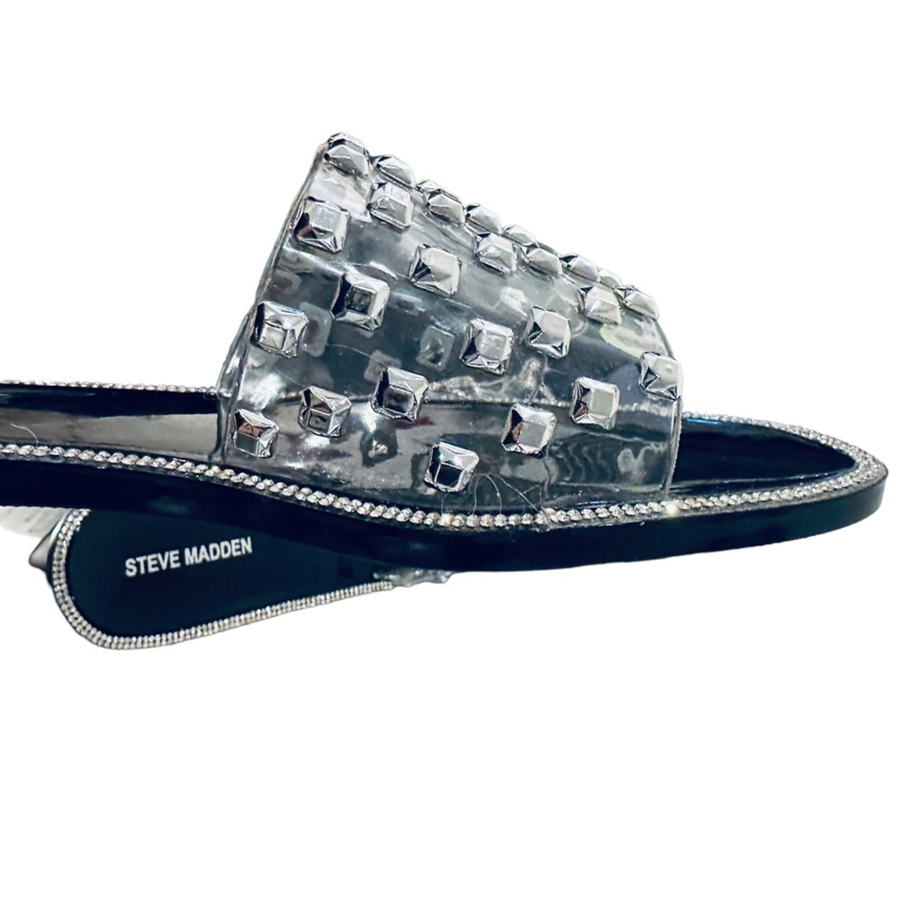 New! Steve Madden Jynn Black Jelly Slide Studs Jeweled Size 9 - Picture 6 of 9